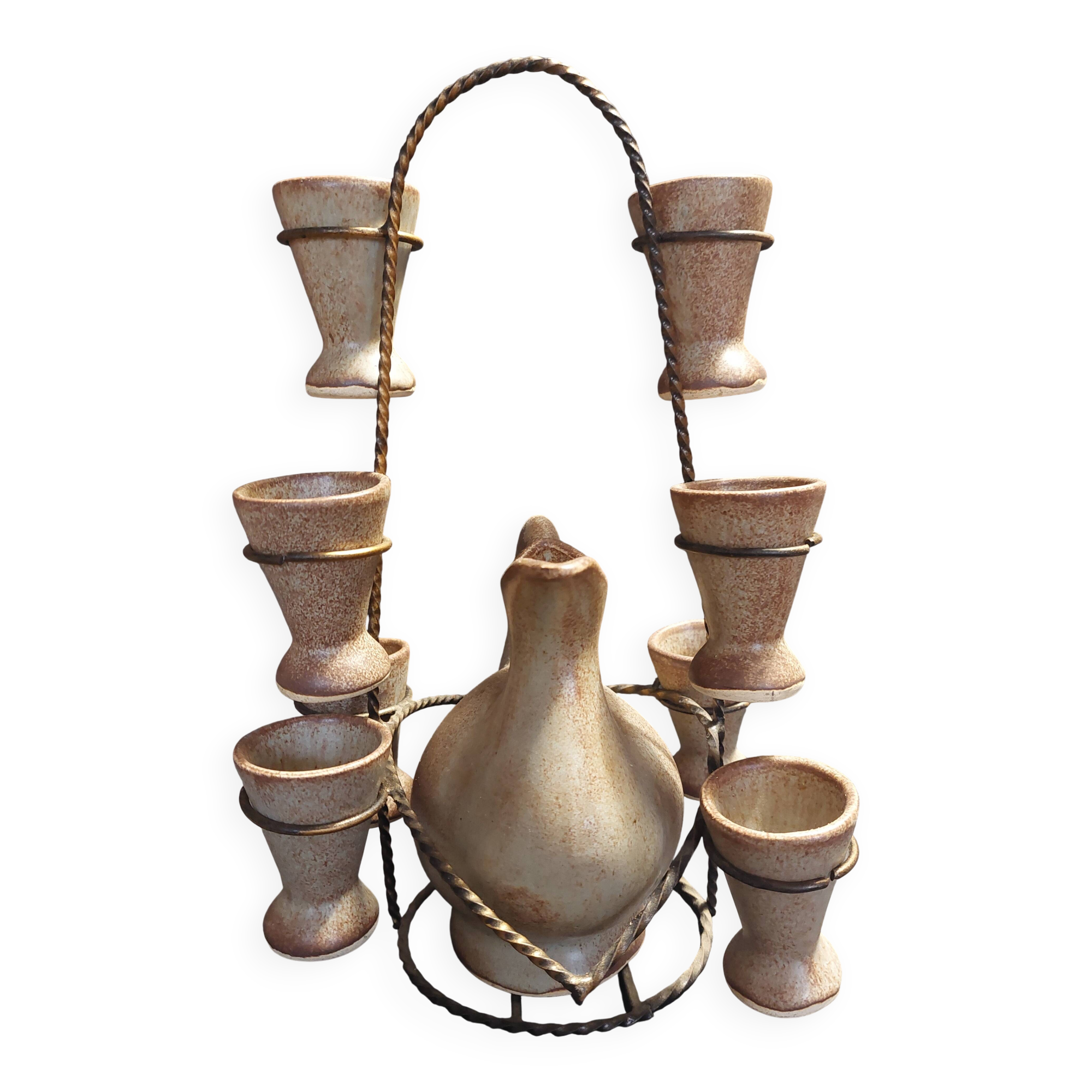 Ceramic liqueur service signed Vallauris