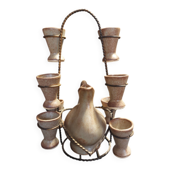 Ceramic liqueur service signed Vallauris