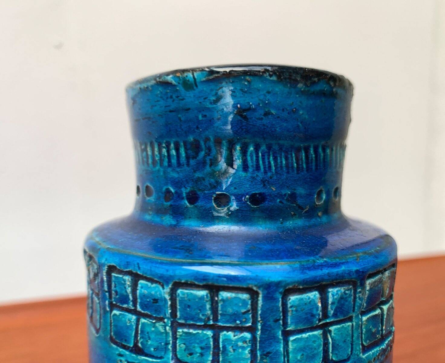Mid-century Italian Rimini Blu ceramic vase by Aldo Londi for Bitossi.