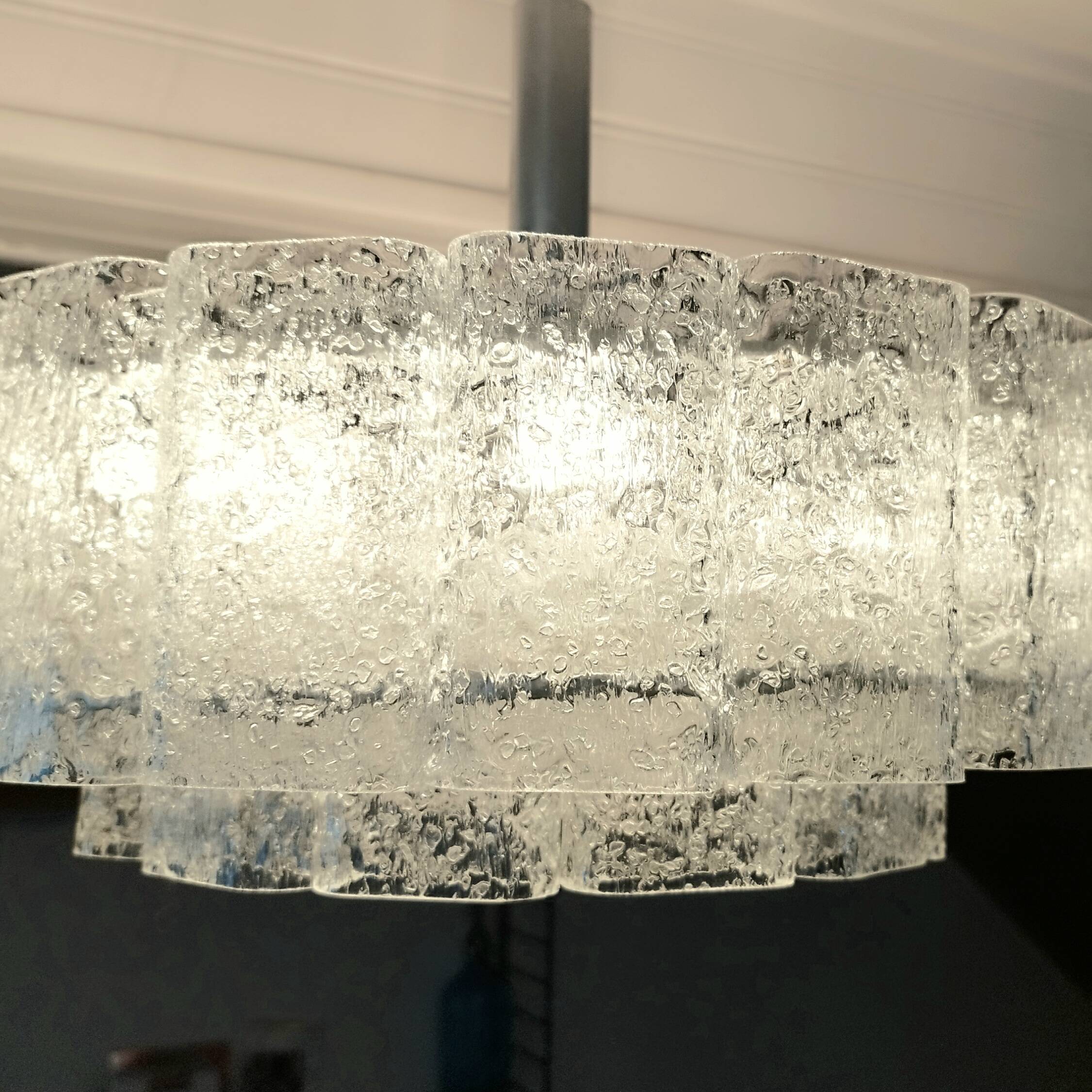 Large frosted glass chandelier Doria Lighting 70s