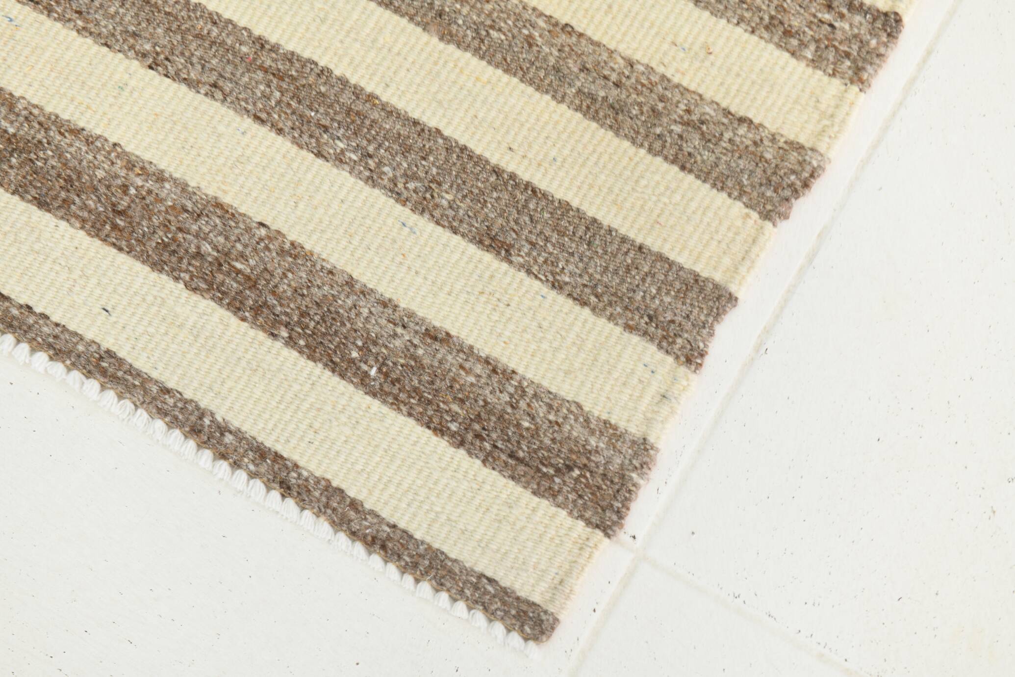 Brown Beige Striped Vintage Kilim Runner Rug, 78x330Cm