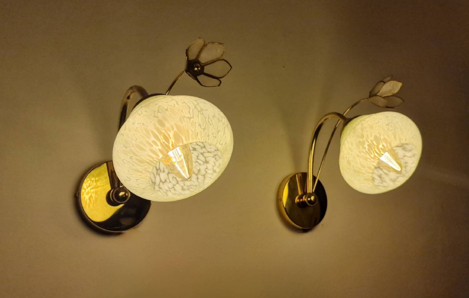 Clichy glass and mother-of-pearl flower wall lights