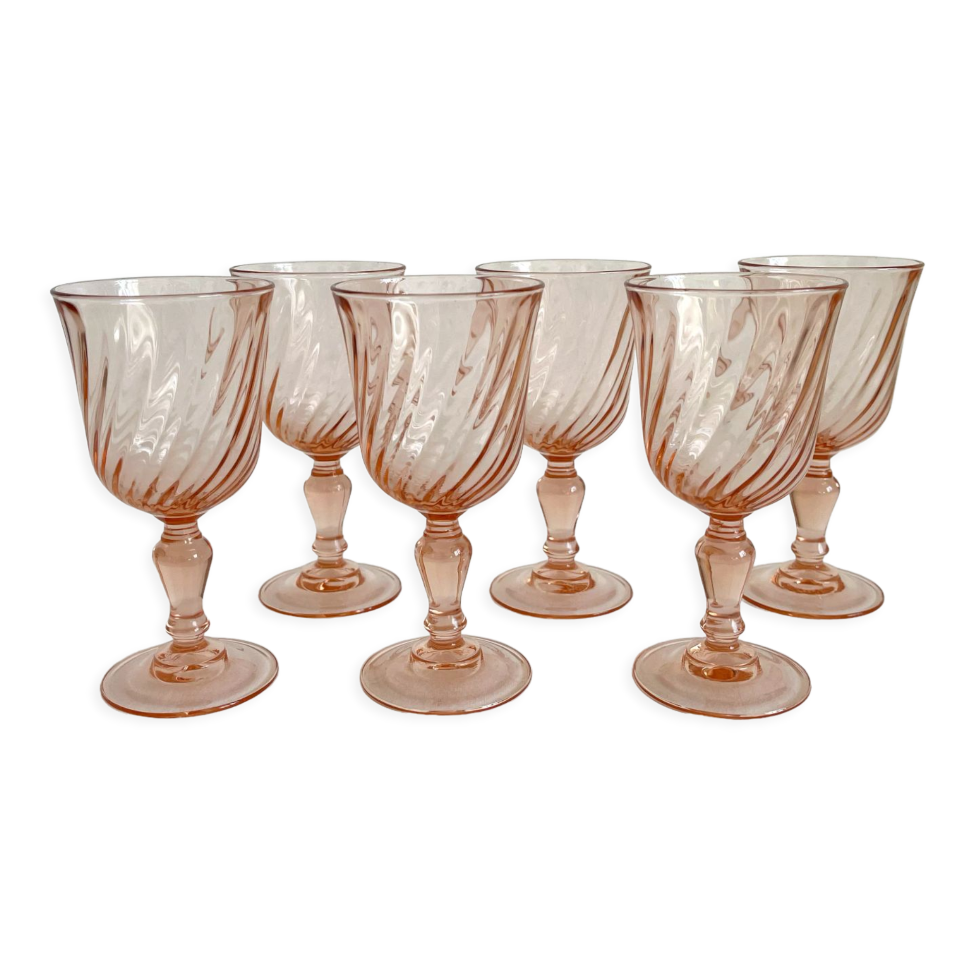 Lot de 6 assiettes plates vintage Rosaline en verre rose Diam 22,5 cm