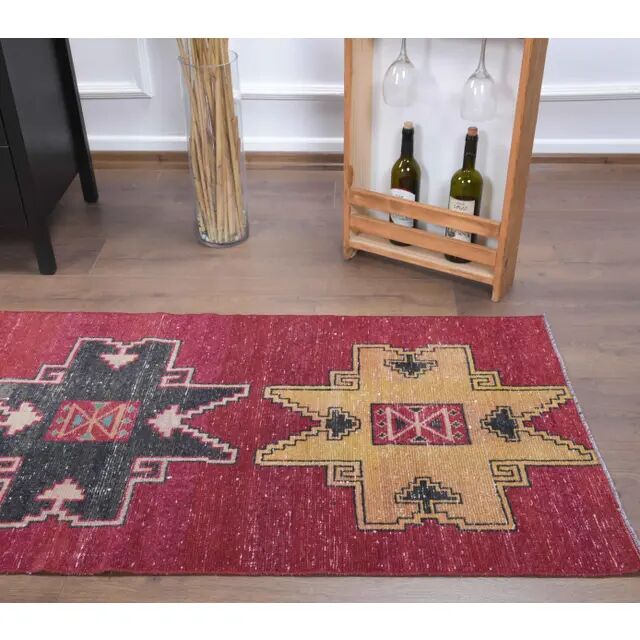 Vintage Turkish Oushak Handmade Wool Cotton Red Runner Rug 73x325