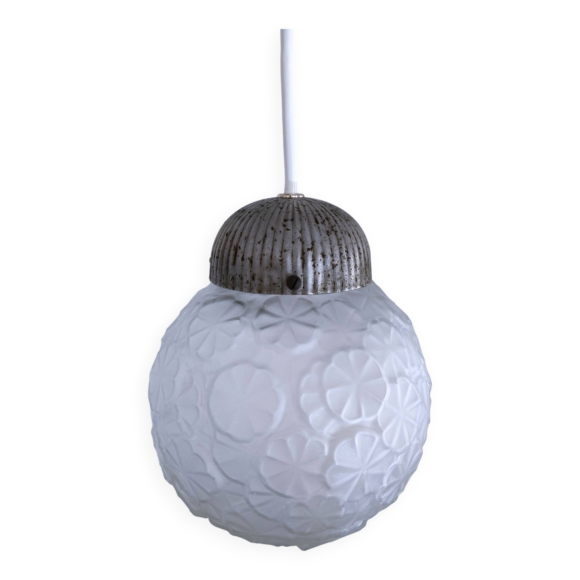 Art Deco glass ball pendant with floral decor