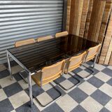 Chrome table and smoked glass