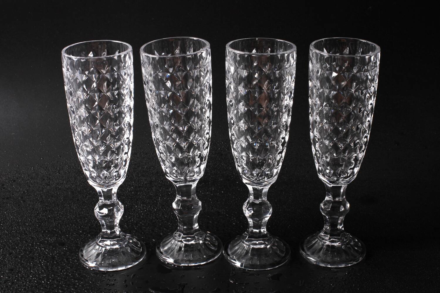 Set of 4 Vintage Pressed Glass Champagne Flutes, Clear Italian Stemware