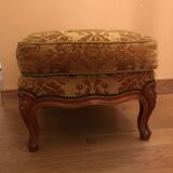 Pouf in gilded velvet and feet wood cherry style louis xv