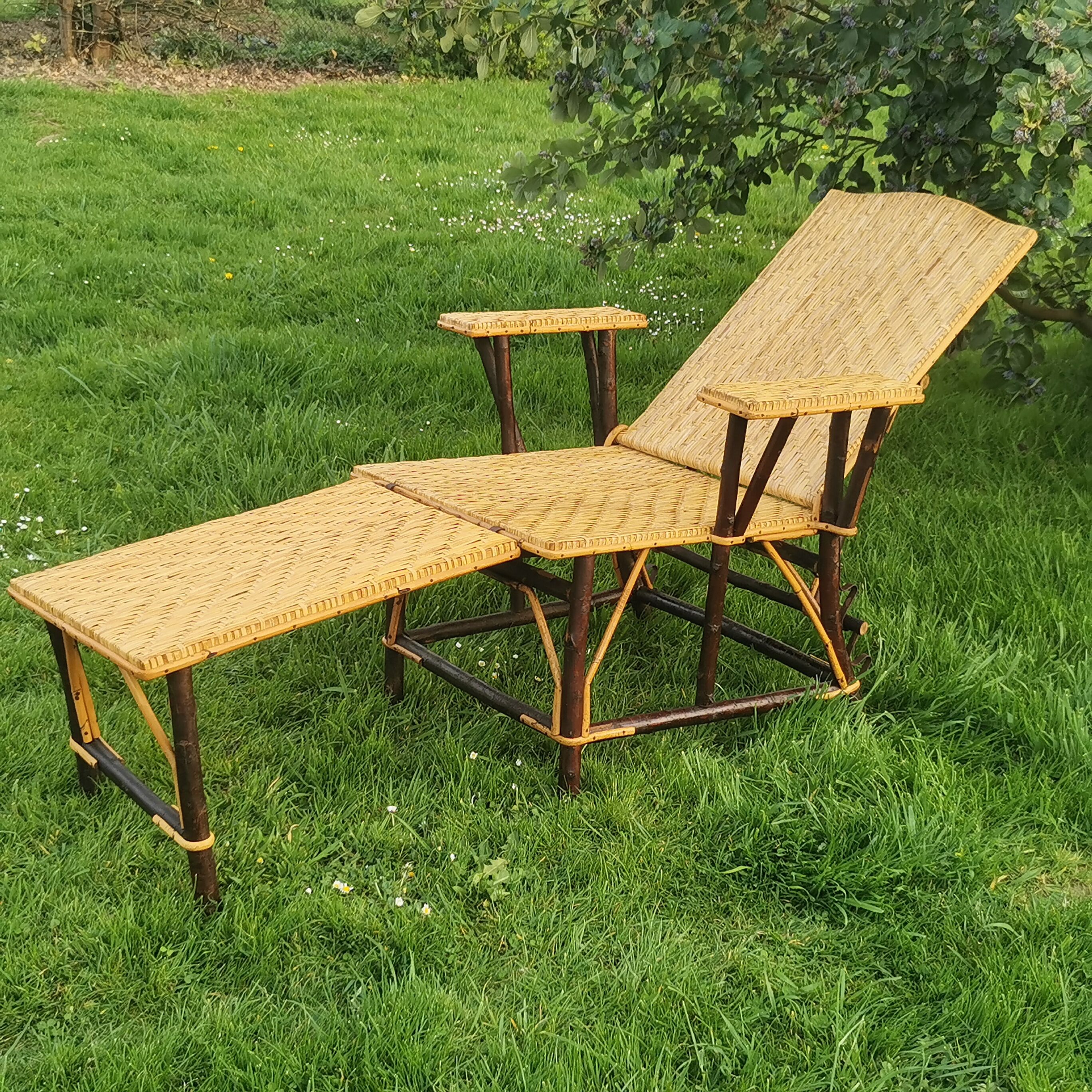 Chaise longue en rotin 60'