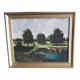 Old oil painting depicting a countryside landscape