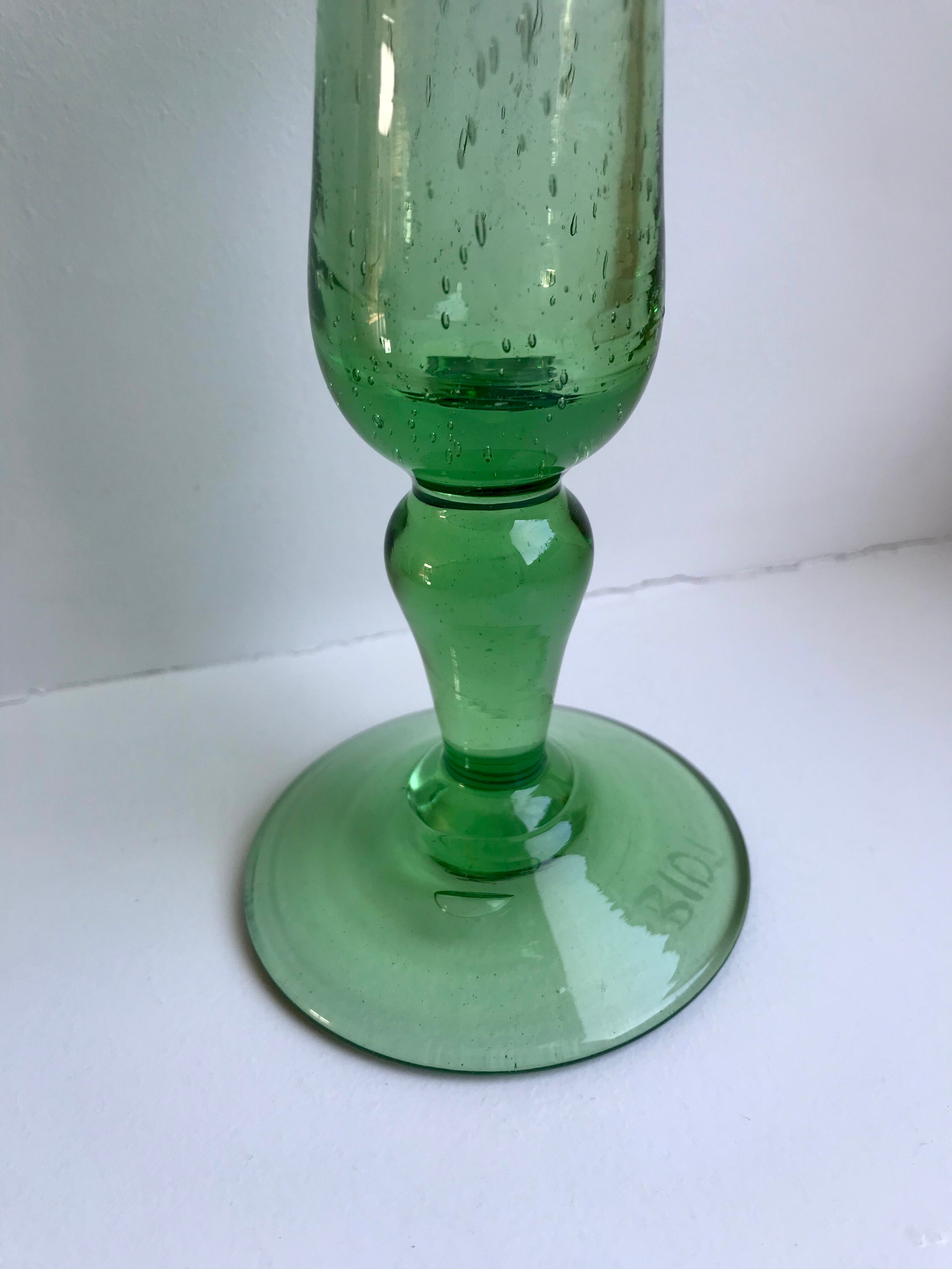 Biot bubble glass candle holder signed green years 60-70