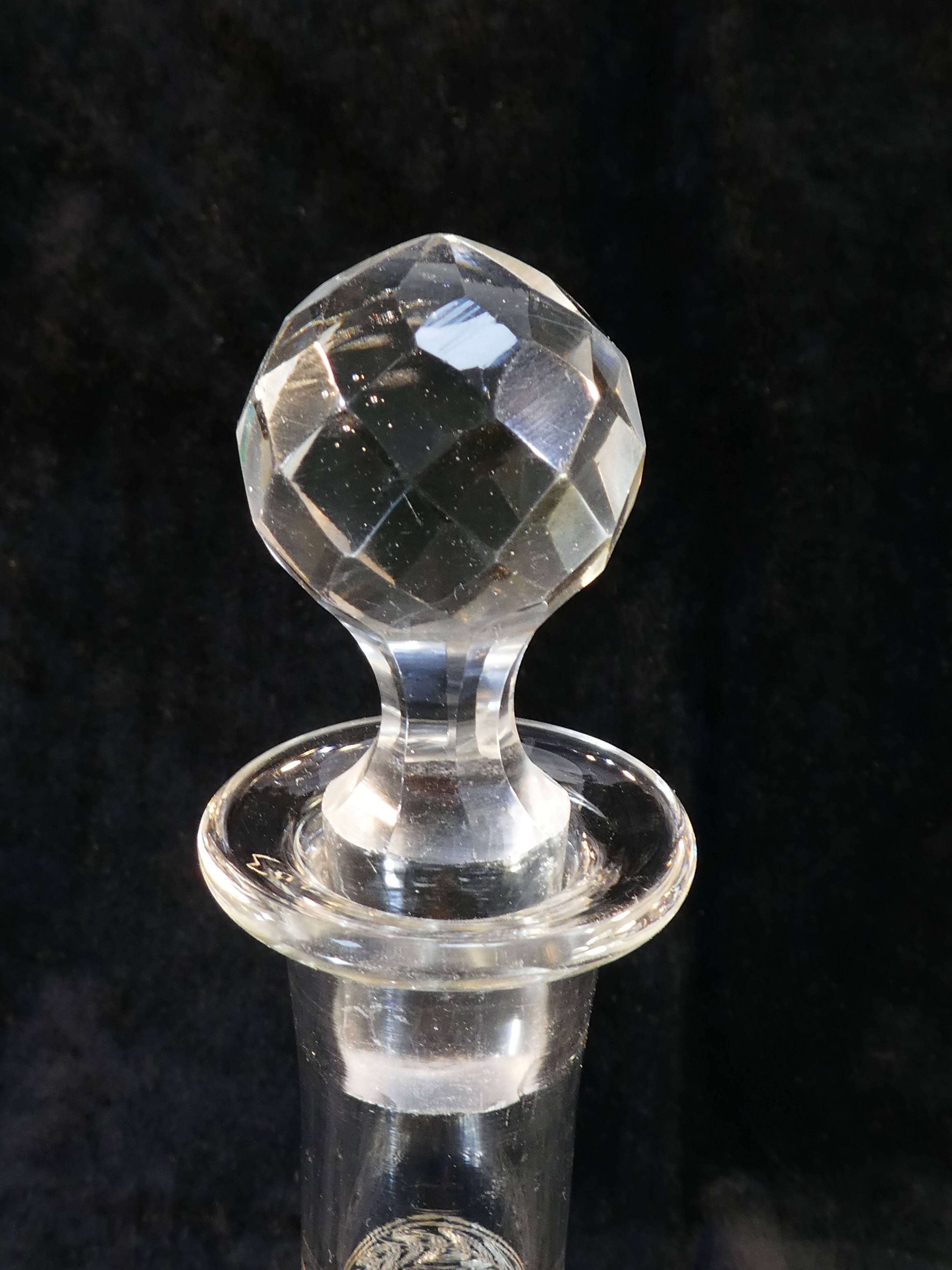 Blown and engraved glass decanter