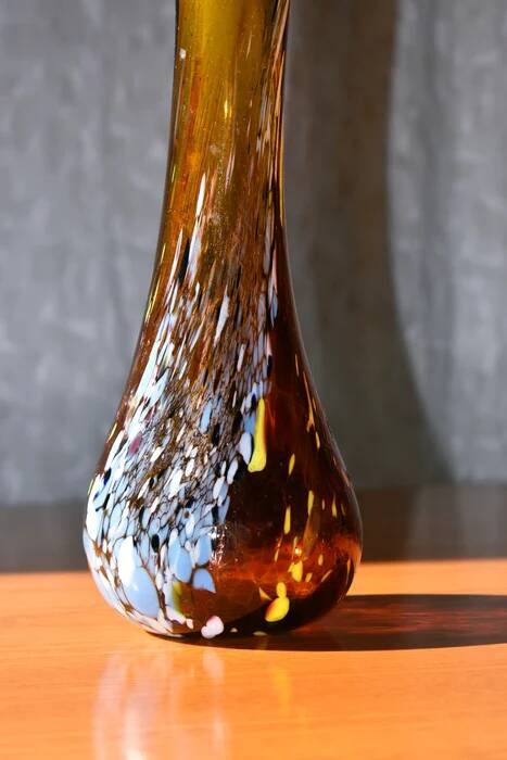 Free-form amber art glass vase by Gyula Budveszel, Hungary, 1990s