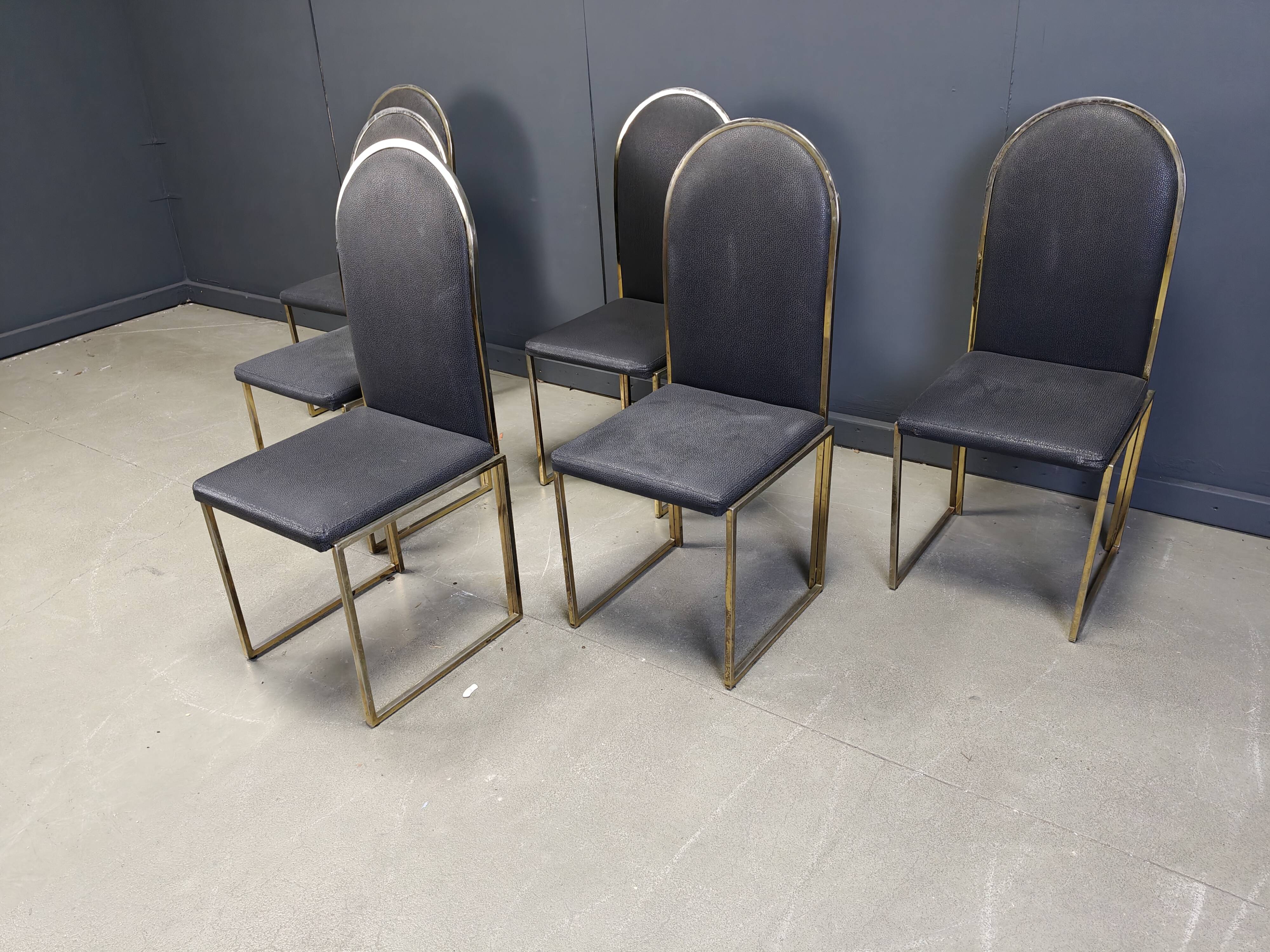 Chaises de salle à manger vintage en laiton de Belgochrom, années 1970
