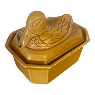 Vintage staub duck-shaped terrine, beige ceramic, france