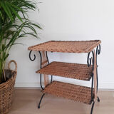 Magazine table, vintage pedestal table, side table, rattan
