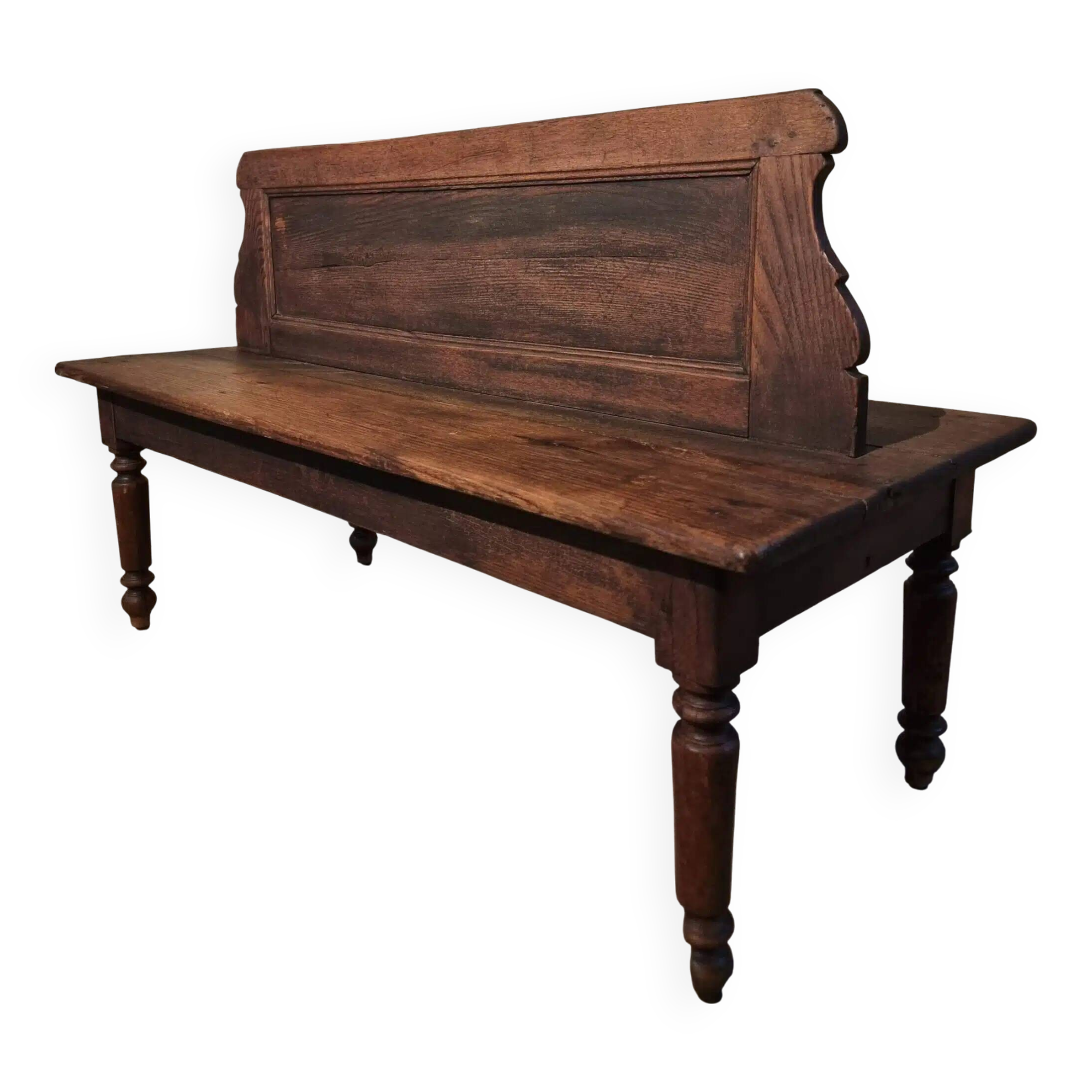 Antique French oak station bench – double-sided, 19th century (140 x 61 x 86 cm)