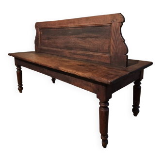Banc de gare français ancien en chêne – double face, XIXe siècle (140 x 61 x 86 cm)
