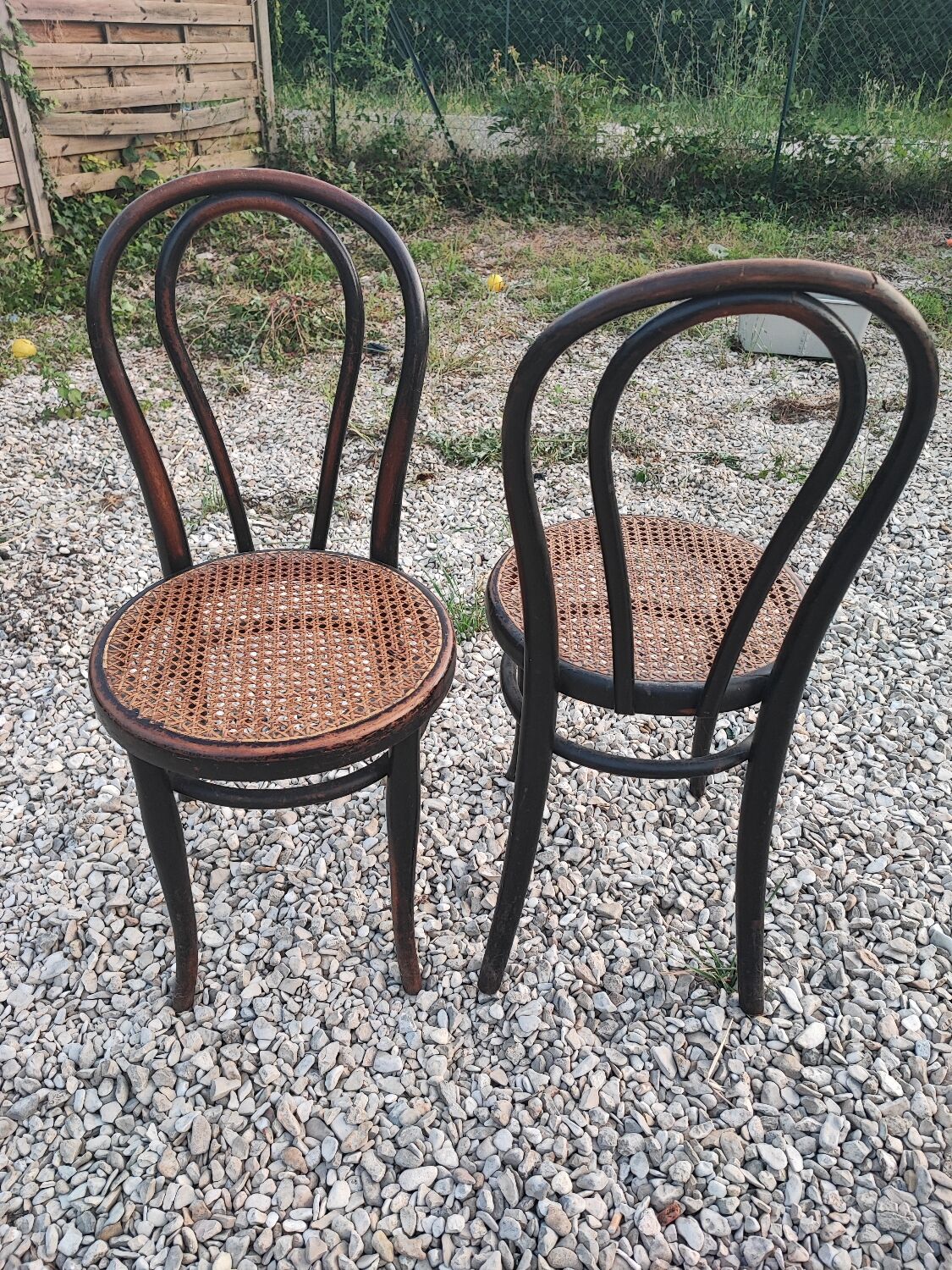 Duo chairs Thonet Austria seated cannée bistro blackened wood