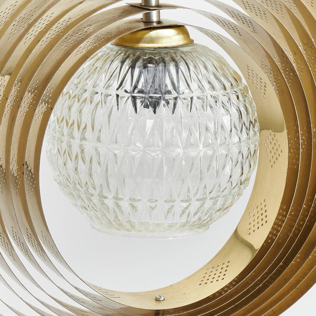 'Moon' pendant lamp, in brass and glass strips, 1970s