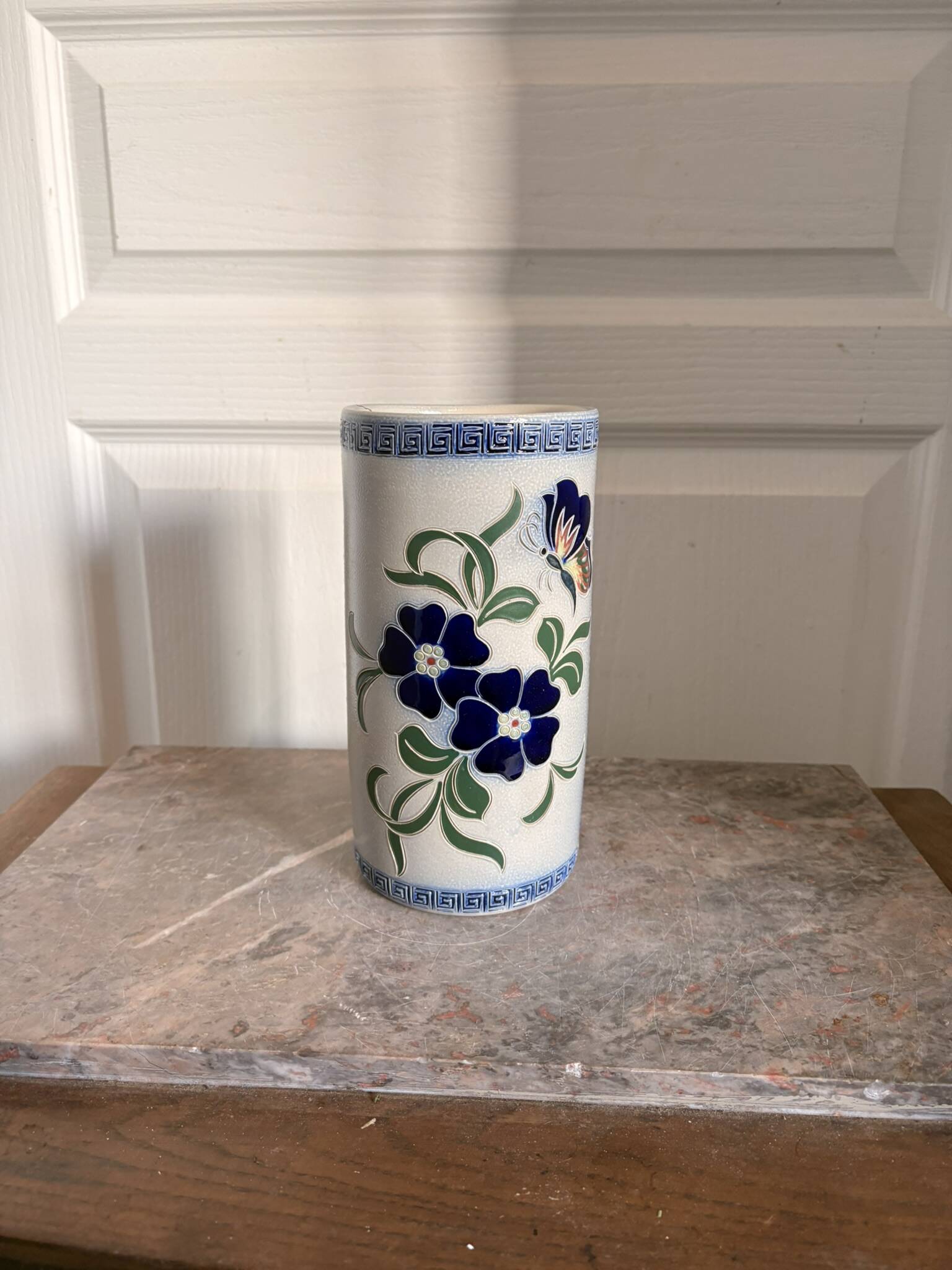 Old Stoneware Vase Ceramic Alsace Flowers Signed Paul Schmitter 1994 Unique