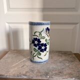 Old Stoneware Vase Ceramic Alsace Flowers Signed Paul Schmitter 1994 Unique