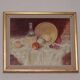 Original Swedish oil on canvas – “Still Life with Fruit and Bottle” by A.K. – vintage & framed – 40 × 48 cm (15.7" × 18.9")