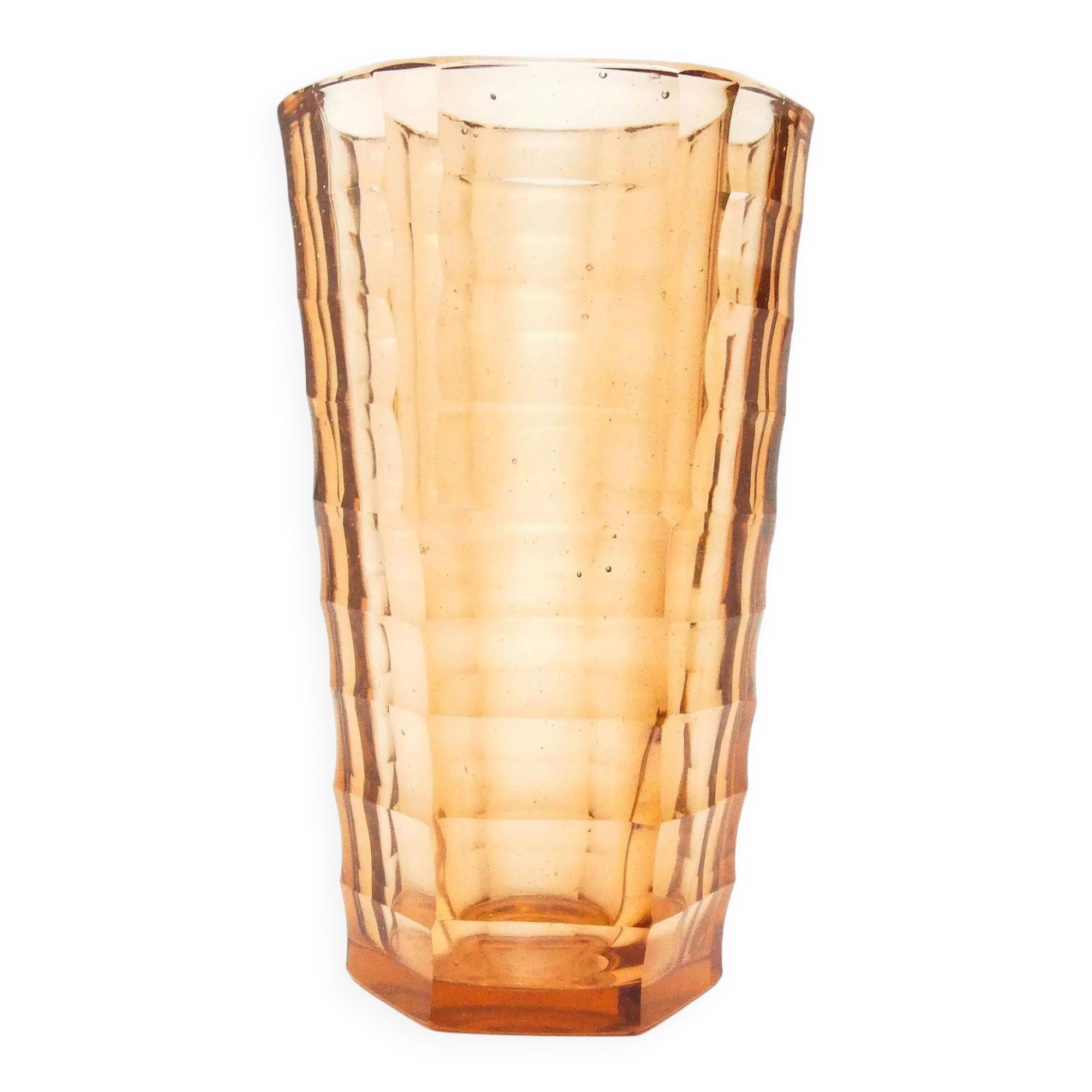 Art Deco vase, pink crystal glass, Zawiercie Glassworks, Poland, 1930s