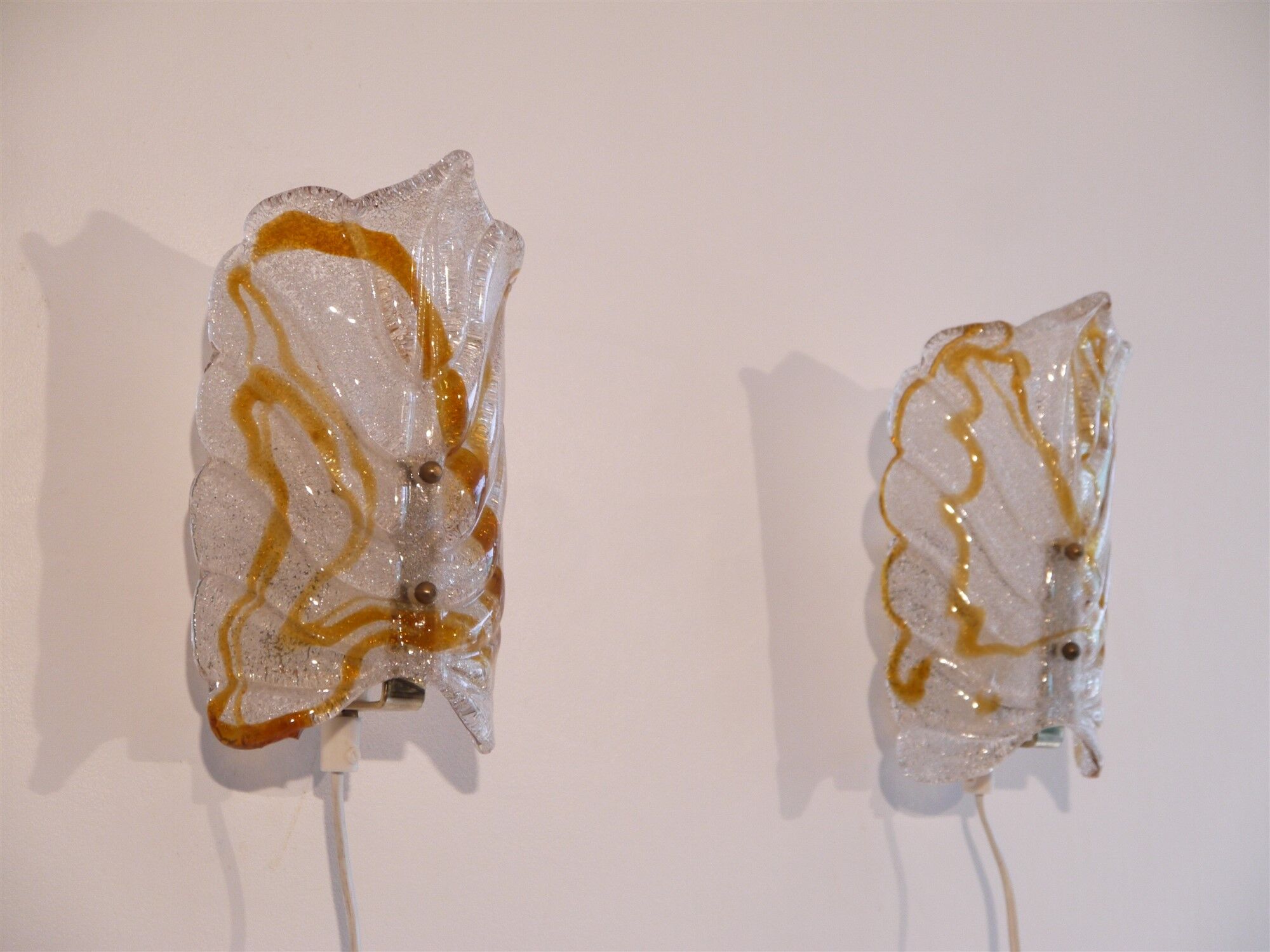 Pair of Scandinavian glass and brass wall light 1970