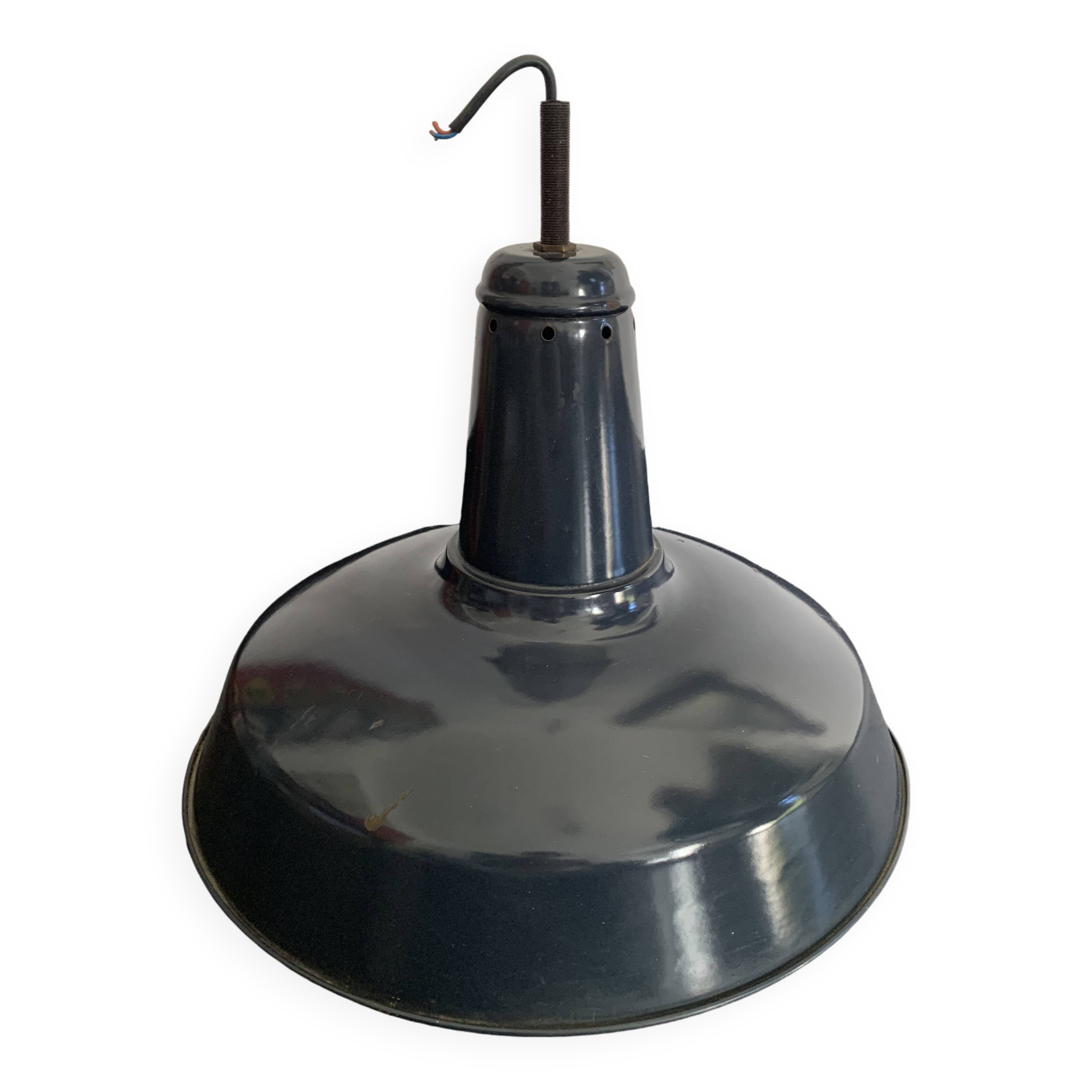 Vintage 1940s pendant lamp with marine enamel bowl - 47 x 40 cm