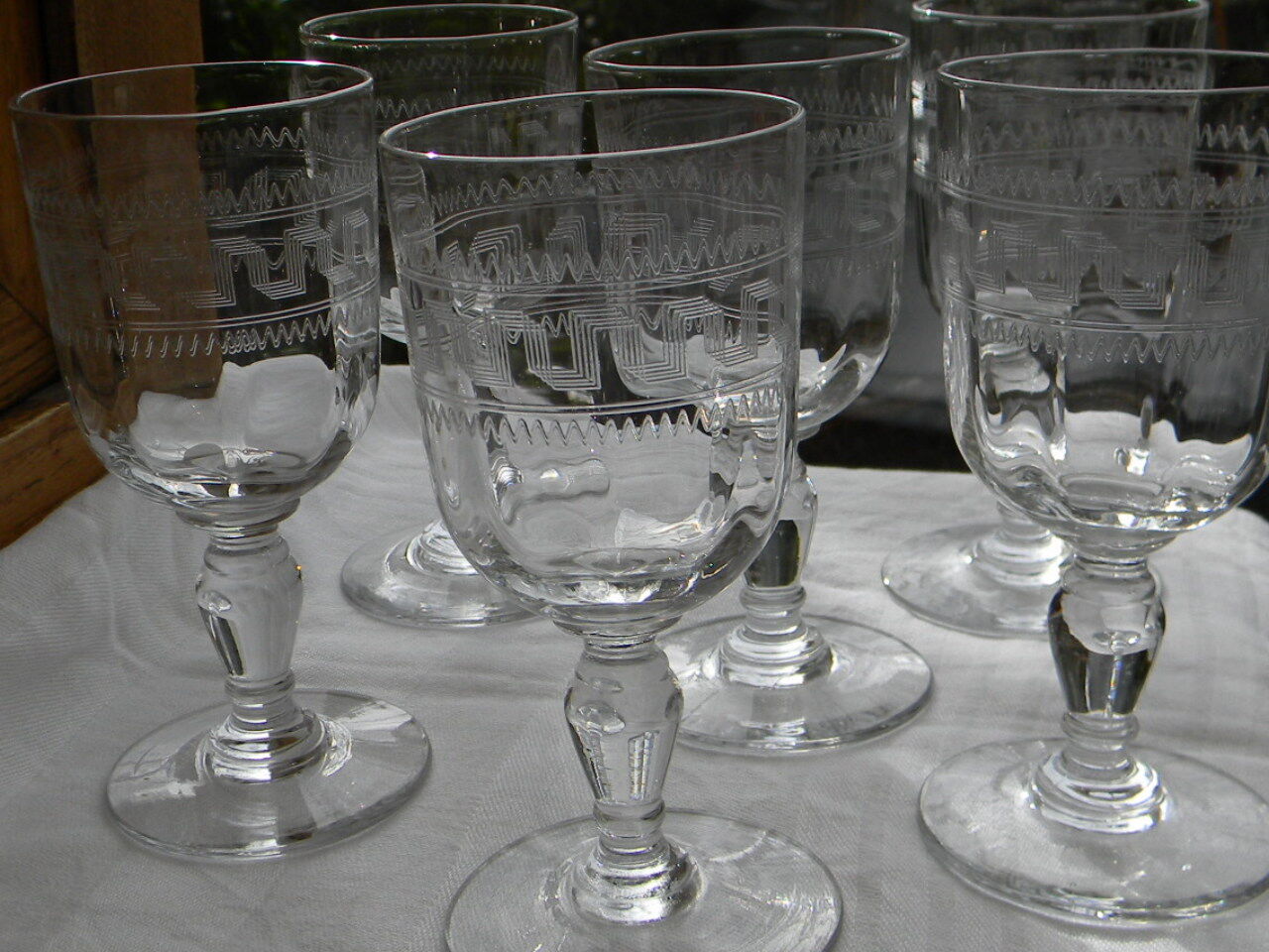 6 old glass glasses engraved glass