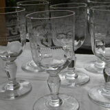 6 old glass glasses engraved glass