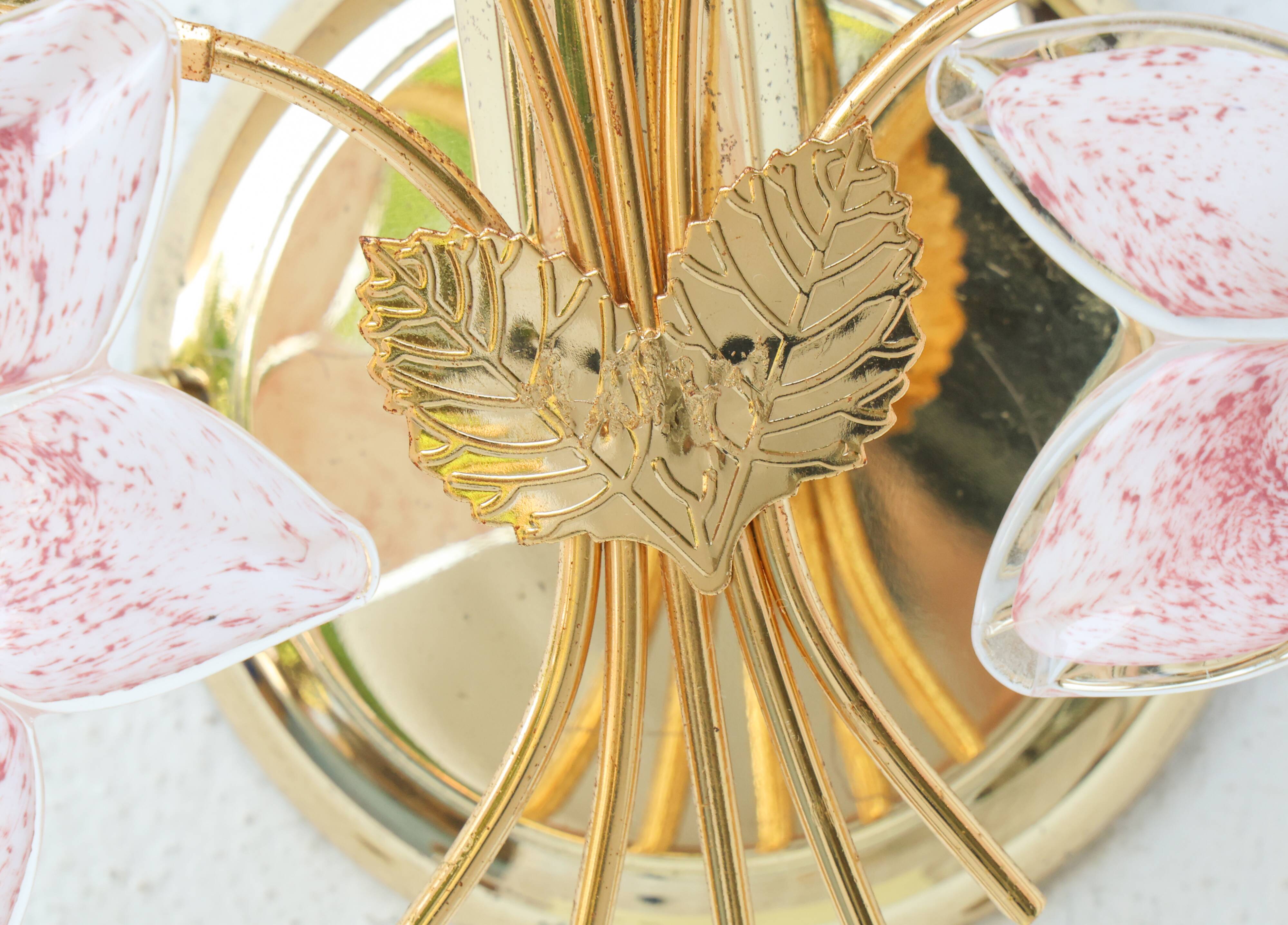 Ensemble de 2 appliques Murano fleurs roses, années 1970