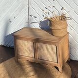 Antique chest in raw solid oak and caning