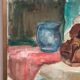Oil on canvas “Still life with guitar” by Helerie 70, vintage & framed 62x42cm