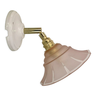 Vintage lampshade wall lamp in pink frosted glass