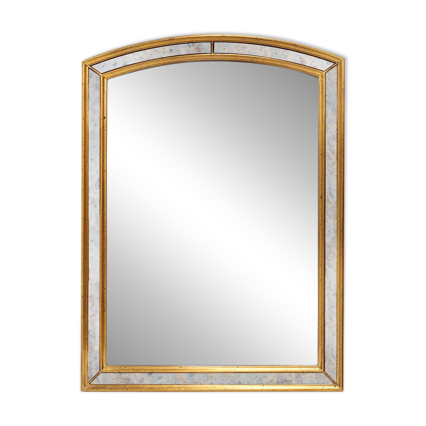Mirror by Deknudt with marbled fume glass side panels in gilded wooden fram