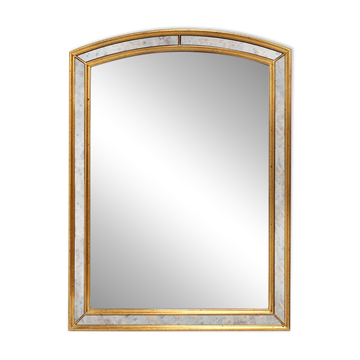 Mirror by Deknudt with marbled fume glass side panels in gilded wooden fram