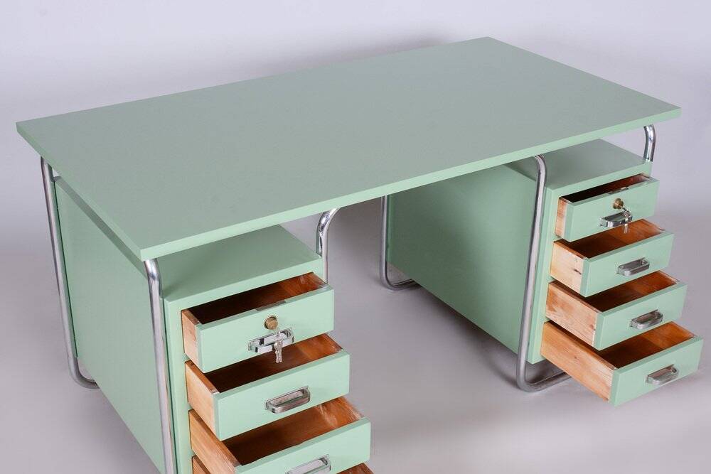 Bauhaus Writing Desk and Chair in Chrome-Plated Steel from Thonet, Czechia, 1930s, Set of 2