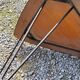 Triangle coffee table in golden blond oak base full iron of the 50s