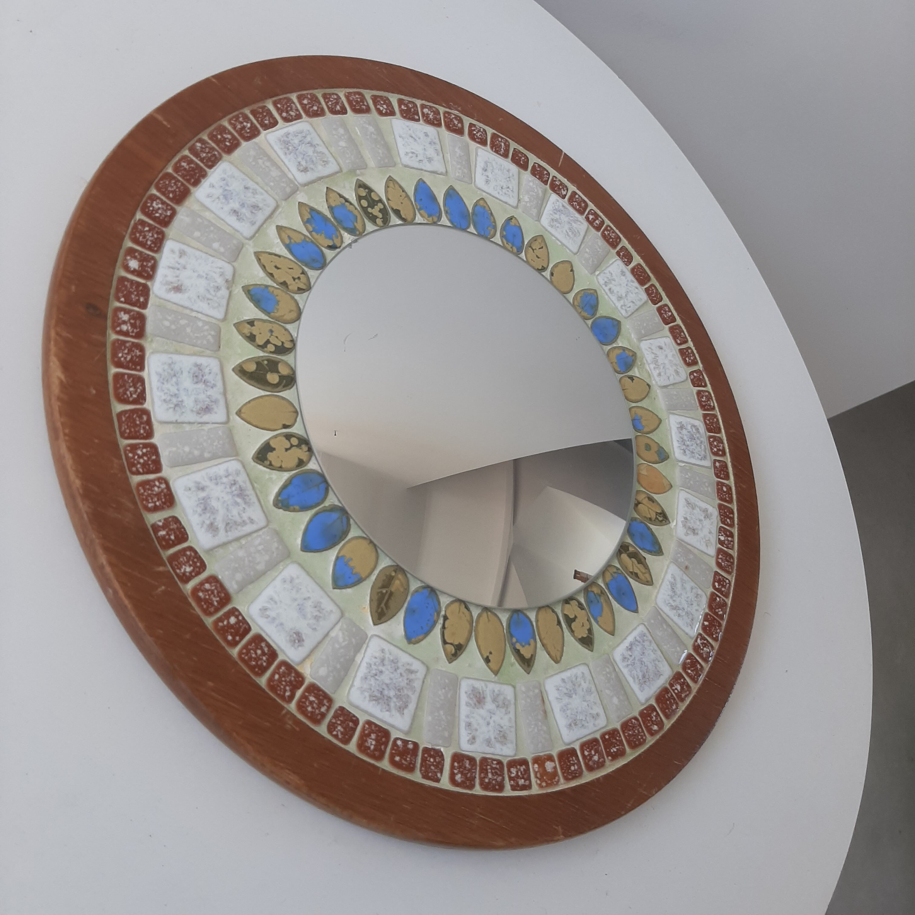 Round curved mirror vintage Scandinavian