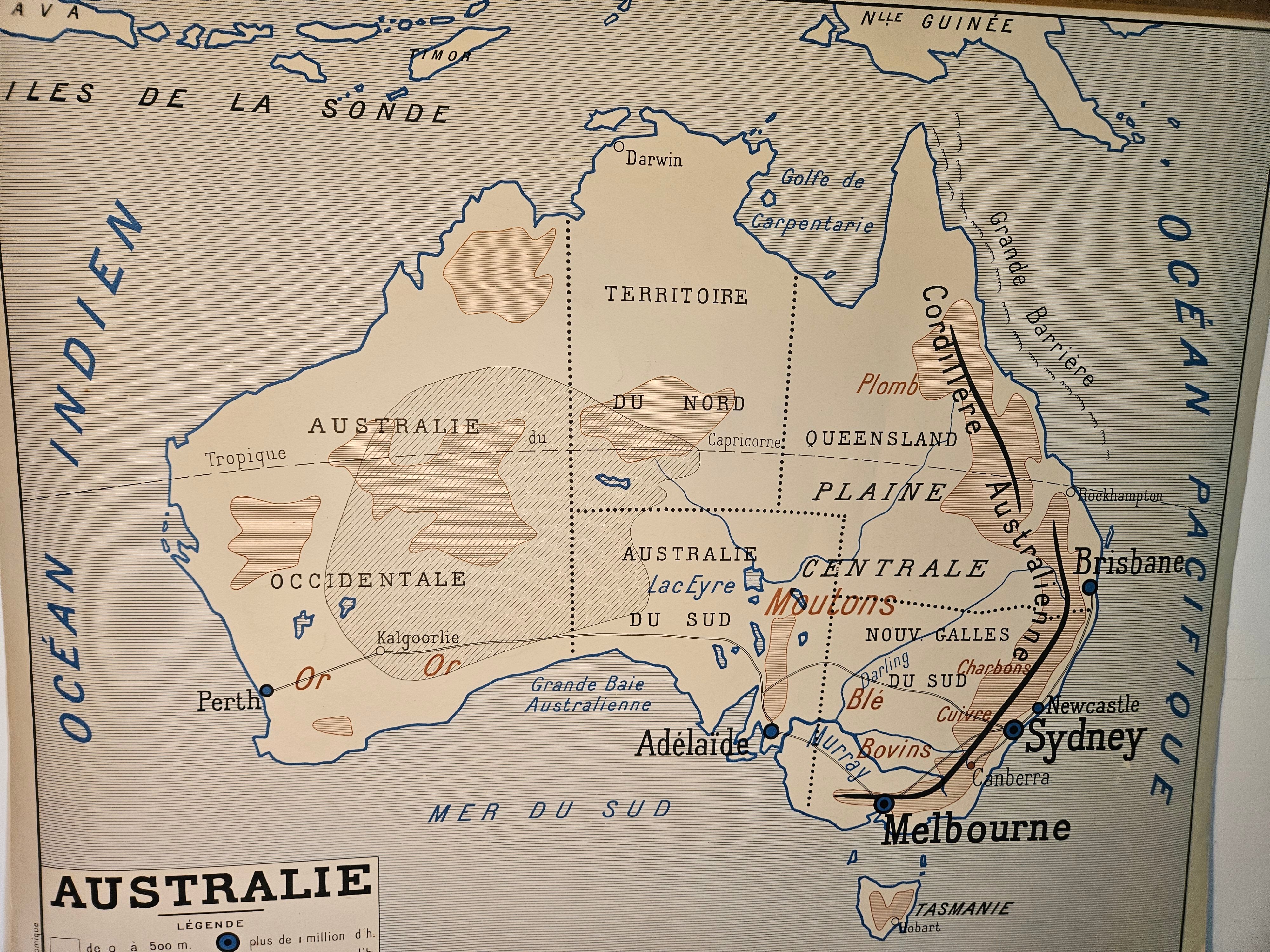 Old school map of geography of Australia and Asia double-sided