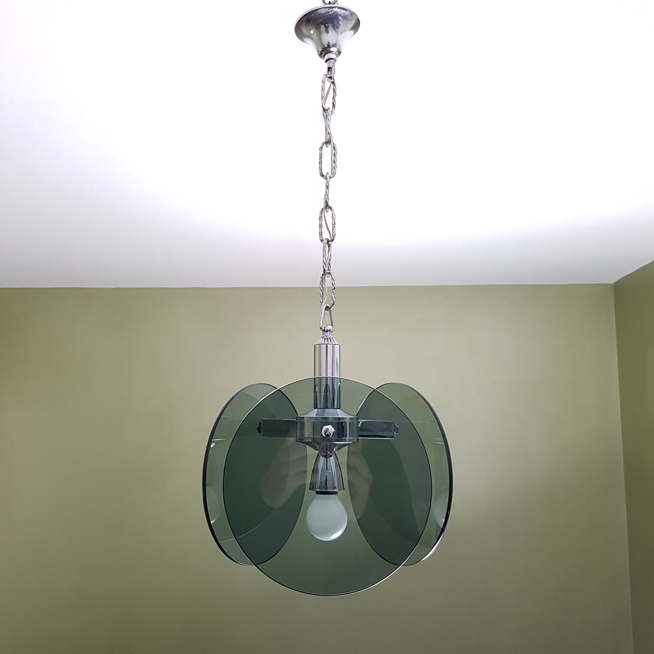 Metal chrome and smoked glass chandelier