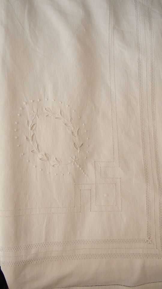 Former embroidered sheet monogram MP embroidery open day row sheets 320 x 200 cm