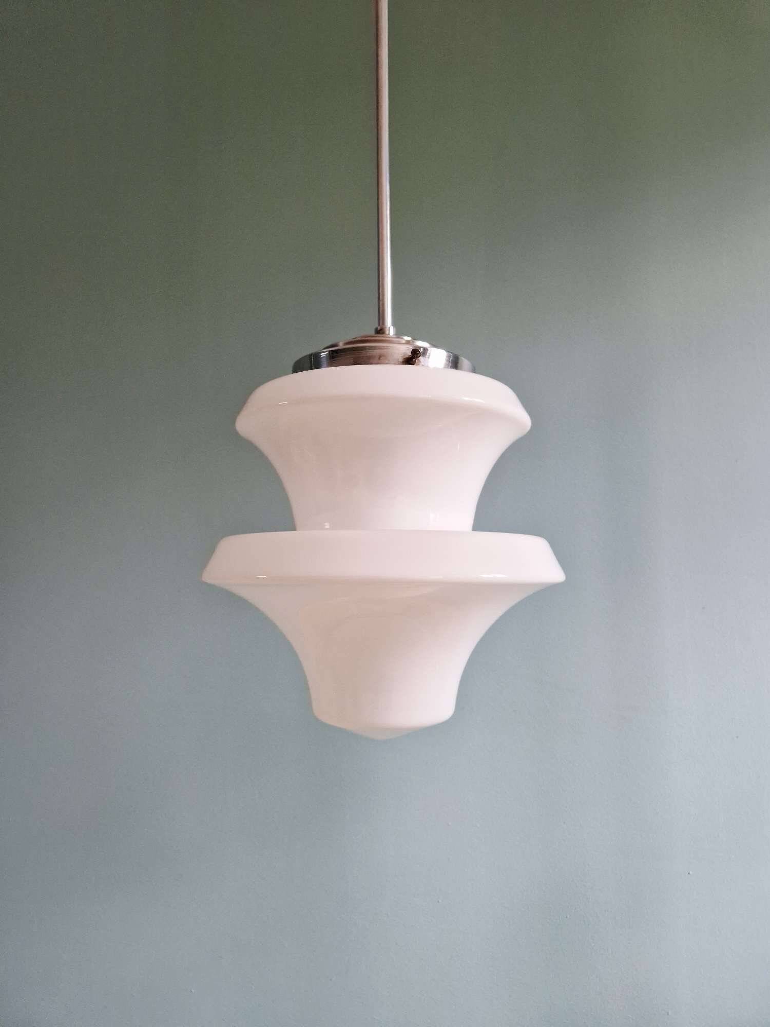 Art Deco pendant light in white opaline, 1920-30