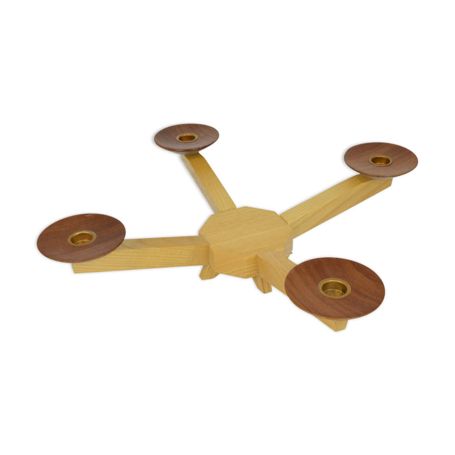 Four-pointed wooden candle holder, Denmark from the 1970s