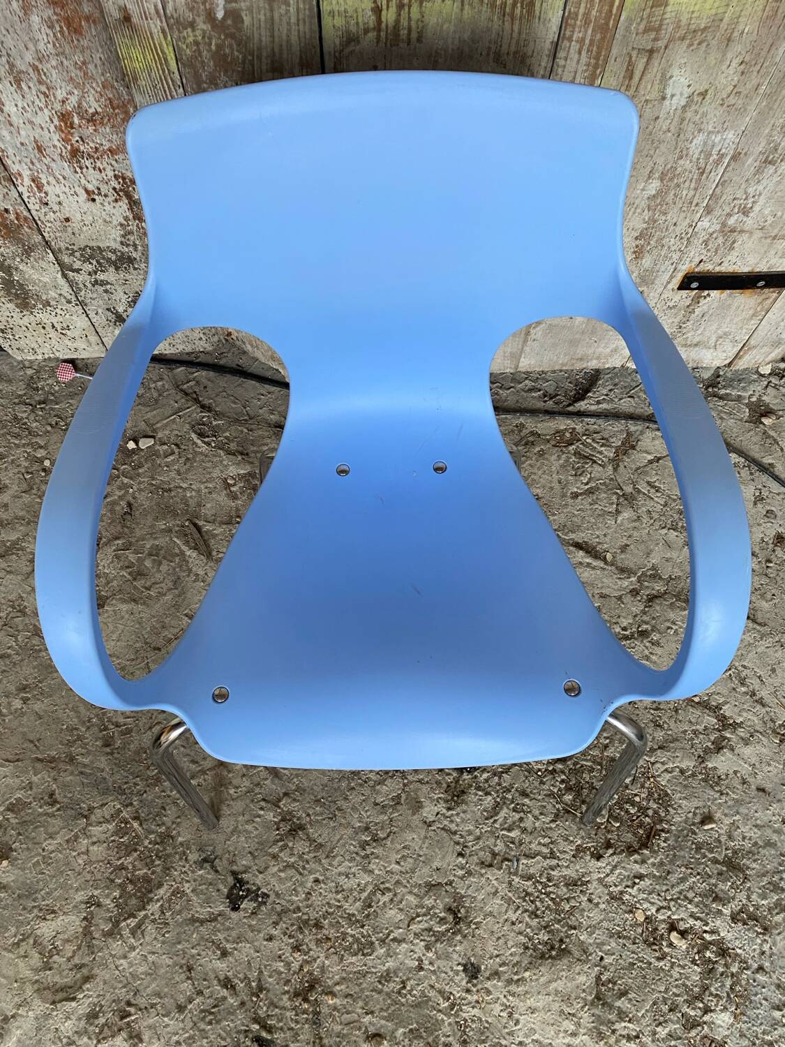 ACTA JIM Chair Design Chrome Metal + Vintage Light Blue Plastic Shell
