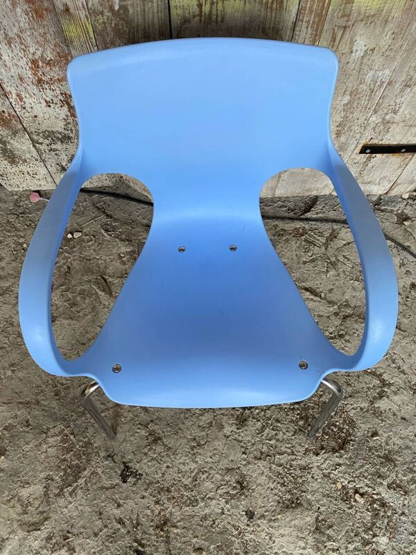 Chaise Design ACTA JIM Métal Chromé + Coque Plastique Bleu Ciel Vintag