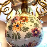 Lustre 8 branches laiton et porcelaine