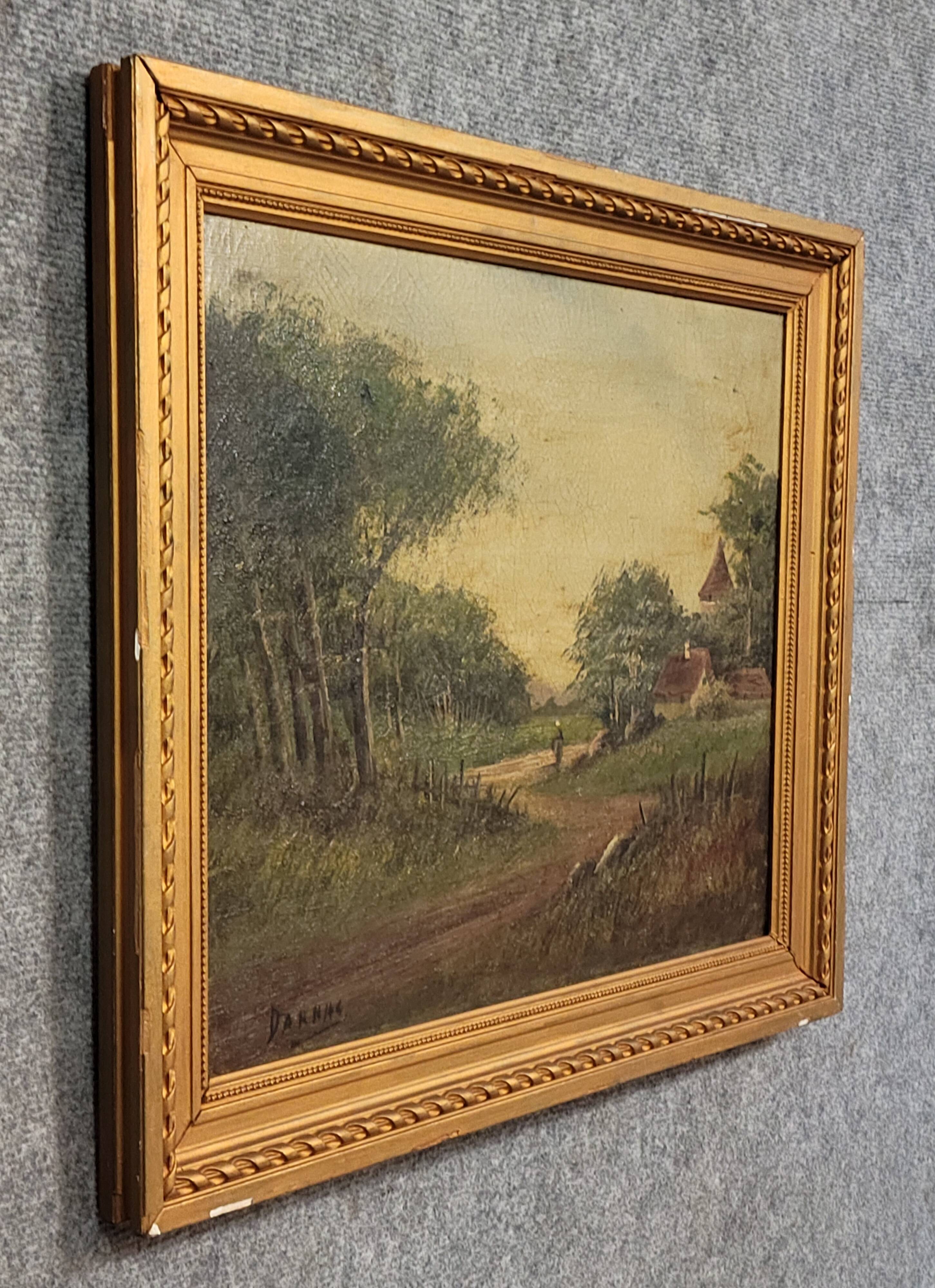 HC Darn (N°2) : Huile sur toile représentant un paysage de campagne animé